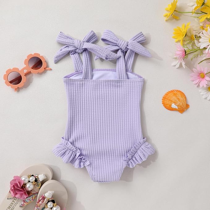 Happy Town Toddler Swimsuit Girl Solid Color Stripe One-Piece Baby Bathing Suits - Image 3