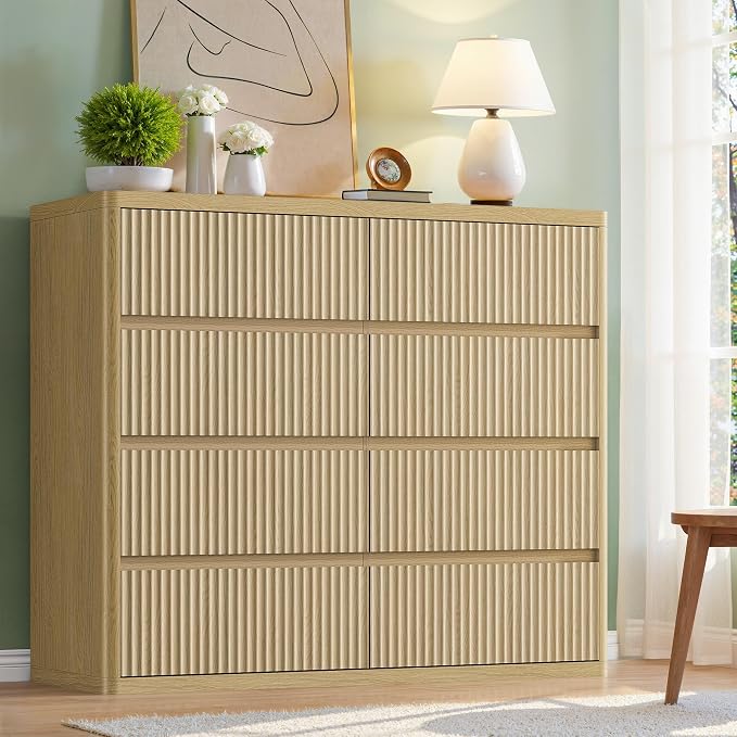 48" Wide Fluted Dresser with 8 Drawers, Modern Chest of Drawers with Deep - Image 4