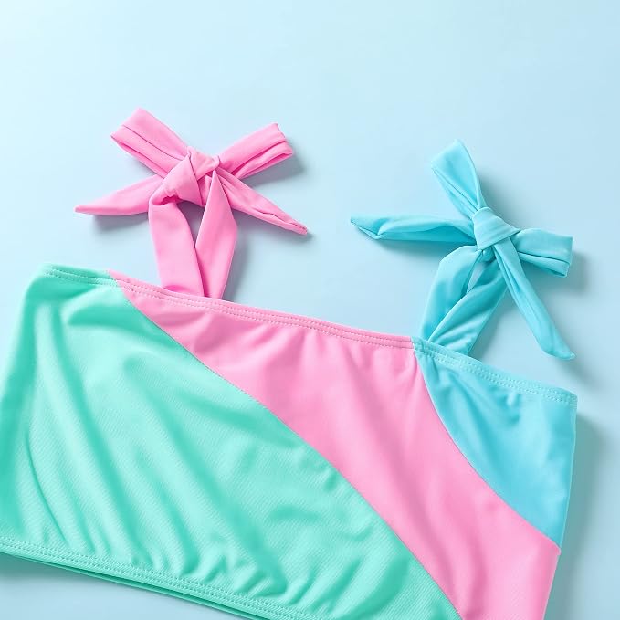 YOUNGER TREE Toddler Girls Two Pieces Swimsuit Color Block Stripe Swimwear - Image 4