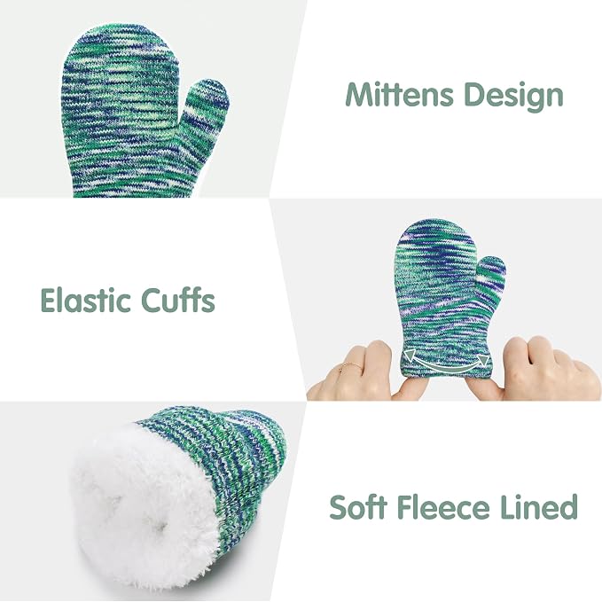 Kids Toddlers Winter Beanie Hats Gloves Neck Scarf Set Mittens Gifts - Image 4