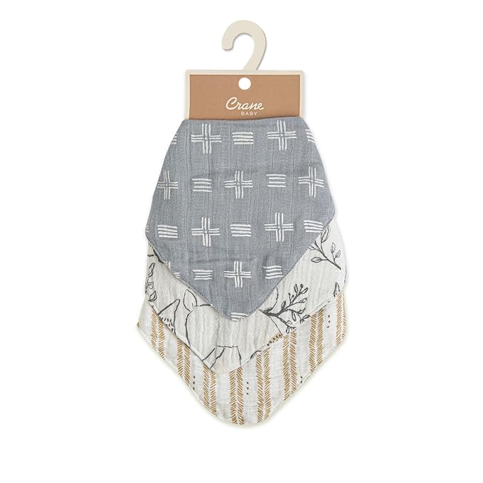 Crane Baby Bandana Bibs, Soft Muslin Adjustable Absorbent Bib Set, 3 Pack - Image 10