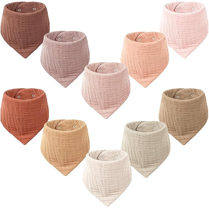 Konssy Muslin Baby Bibs 10 Pack Baby Bandana Drool Bibs 100% Cotton by Konssy