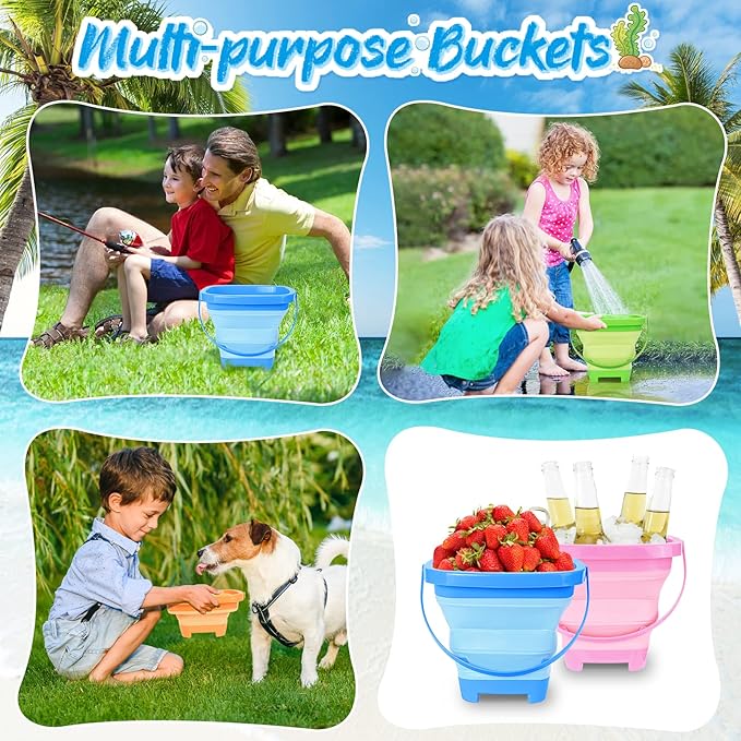 4 Packs Foldable Beach Buckets Set, Collapsible Bucket - Image 6