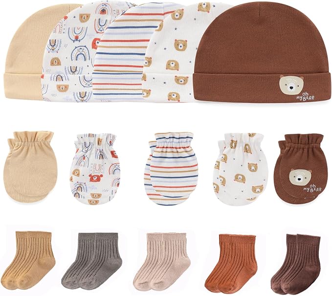 Newborn Baby Boy Girl Caps Mittens Socks Set Cotton Baby Essentials Accessories by MAMIMAKA