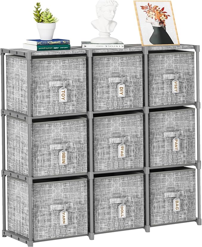 9 Cube Closet Organizer with Beautiful Printed Drawers + Labels, Storage Shelf by LUKYTOWER