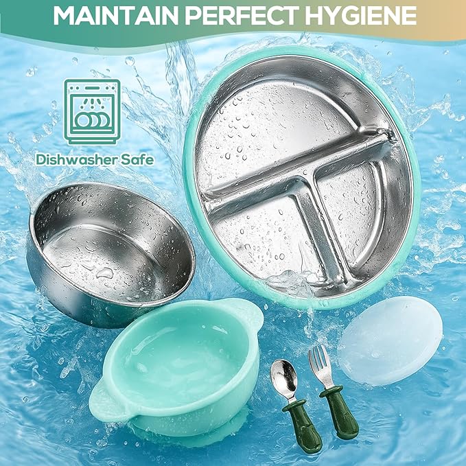 Mity rain Stainless Steel & Silicone Toddler Plates and Bowls Set - Image 5