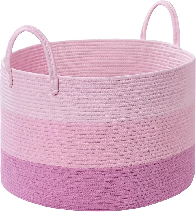 67L Rainbow Storage Basket for Organizing, Cotton Rope Woven Blanket Basket - Image 9