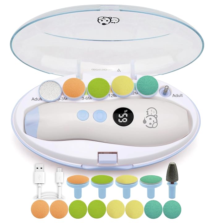 Rechargeable 22 in 1 Baby Nail Trimmer, Usage Labeled Case, 13 Extra by Royal+Angels