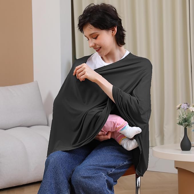 Nursing Cover for Breastfeeding, 360°Full Coverage Nursing Poncho, Rayon Soft & - Image 5