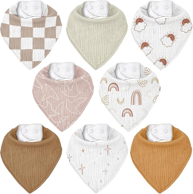Muslin Baby Bibs 8 Pack, Baby Bandana Drool Bib by CivaruaKids