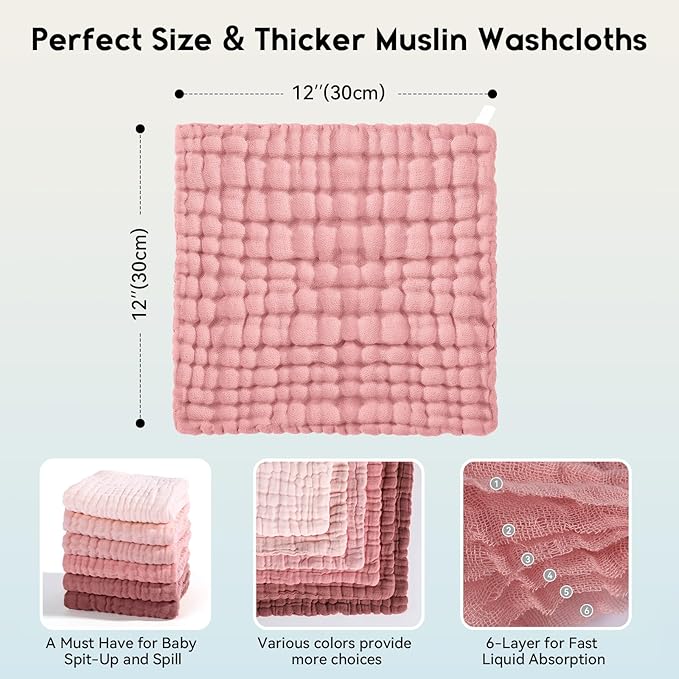 Muslin Baby Washcloths 6 Pack, 100% Cotton Wash Cloths - Image 3