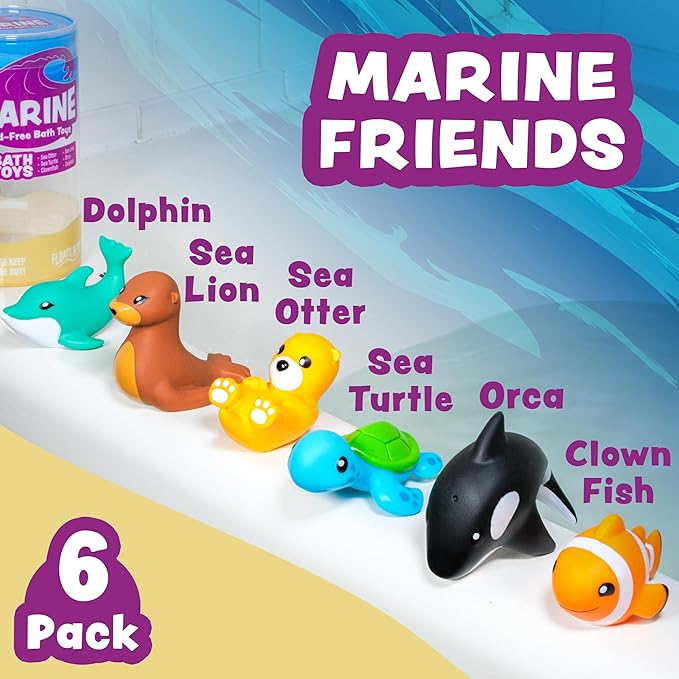 Tub Works® Marine™ Mold Free Bath Toys, 6 Pack | Sealed, No Hole Bath Toys - Image 3