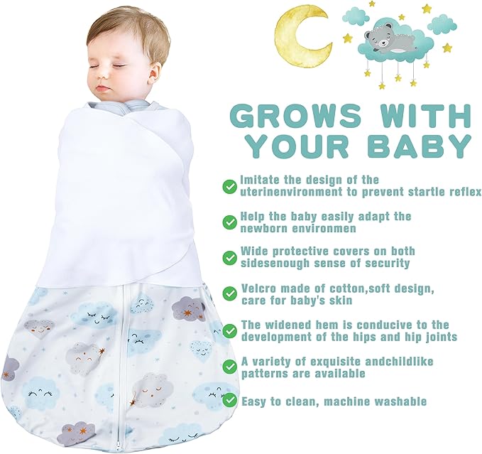 Newborn Sleep Sack Baby Swaddle, 6-12 Months, 3-Way Adjustable Wearable Blanket - Image 2