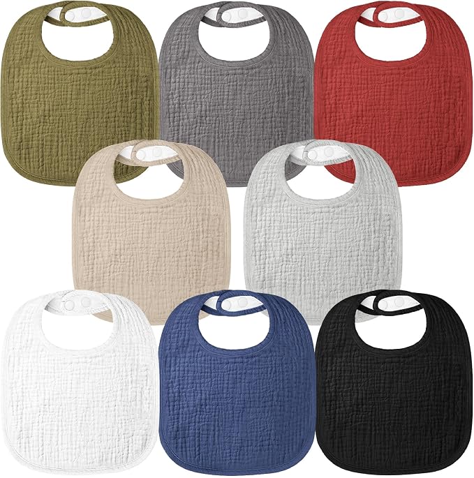 Bearmoss Muslin Baby Drooling Bibs 8 Pack, 100% Cotton Square Adjustable by Bearmoss