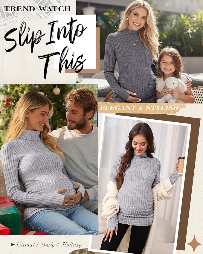 3 Pack Maternity T-Shirts Pregnancy Tops Women Sweater Long Sleeve Turtleneck - Image 4