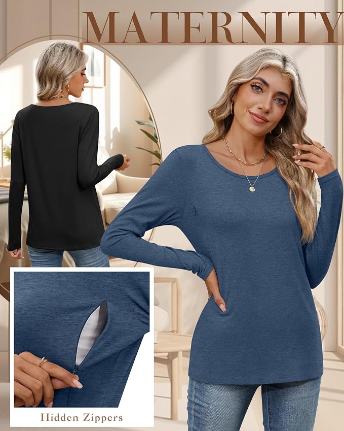 4 Pack Women's Cotton Nursing Tops, Breastfeeding Maternity - Image 4
