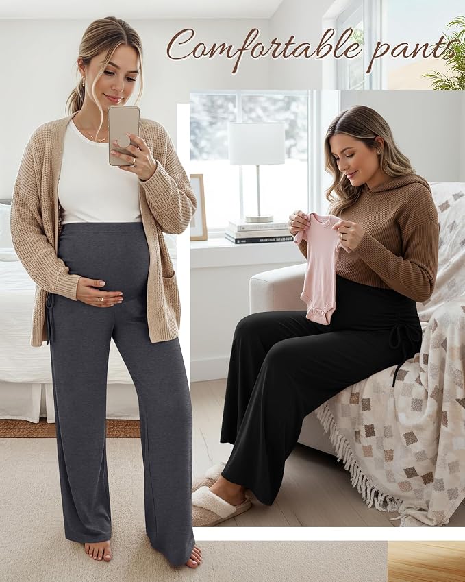 Neer 3 Pack Women's Maternity Pants Over The Belly Loose Pregnancy Pants - Image 3