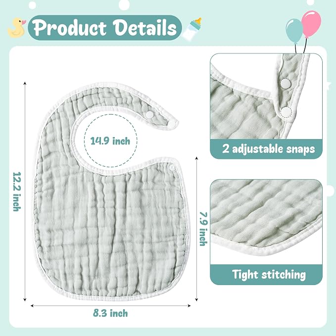 Zainpe 6Pcs Snap Muslin Cotton Baby Bibs White Grey Infants Drooling Bib Soft & - Image 2