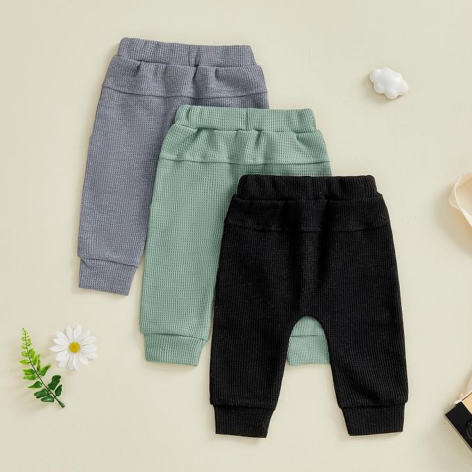 Sejardin Toddler Baby Boy Girl Pants 3 Pack Solid Color Elastic Waist Jogger - Image 5