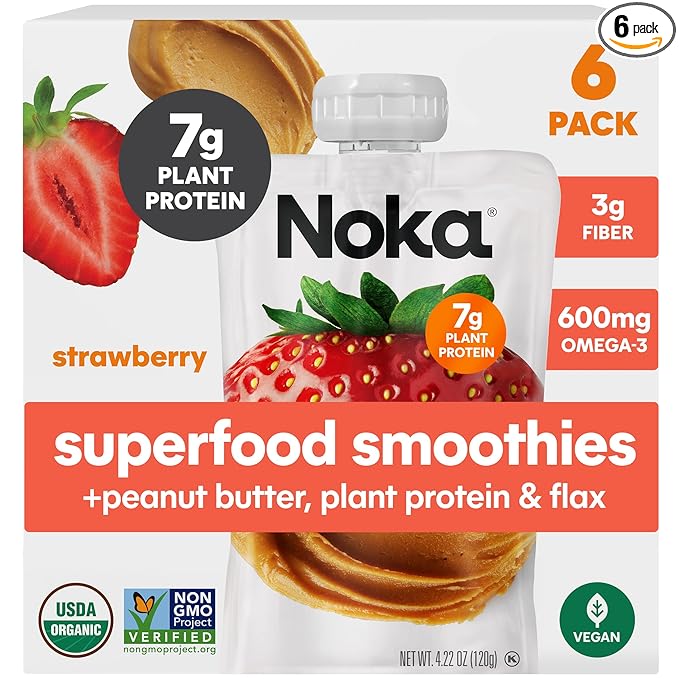 Noka Superfood Fruit & Nut Butter Smoothie Pouches, Healthy Snacks 6 Pack by NokaSuperfoodSnacks
