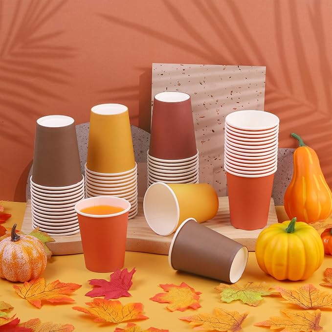 URATOT 60 Pieces 9 Ounce Disposable Paper Cups Autumn Color Party Cups - Image 4