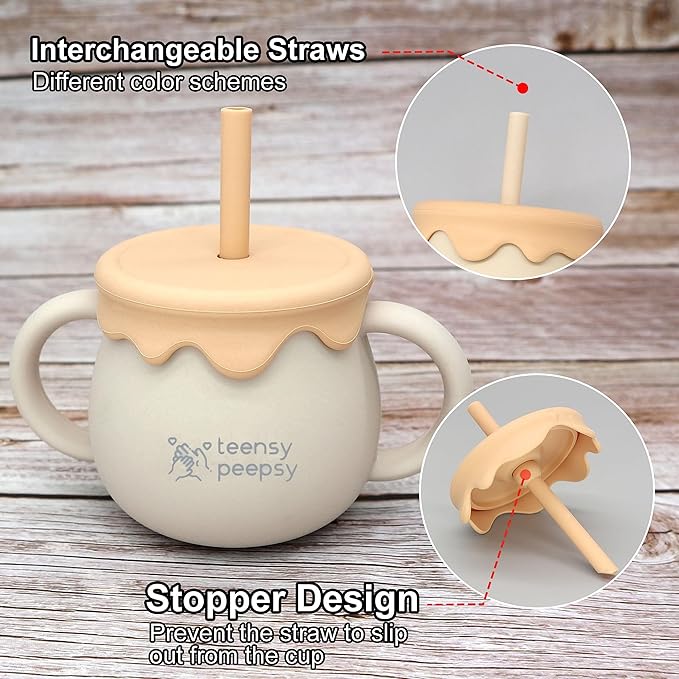 Honey Jar Pot 3-in-1 Silicone Training Cup 8.5oz, Unisex Baby Sippy Cup - Image 2