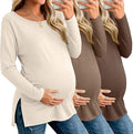 Riyiper 3 Pack Women's Maternity Long Sleeve T-Shirts Round Neck Side Split by Riyiper