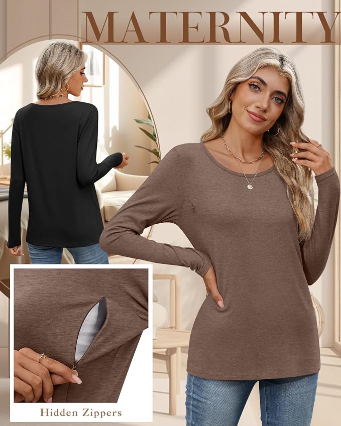 4 Pack Women's Cotton Nursing Tops, Breastfeeding Maternity - Image 4