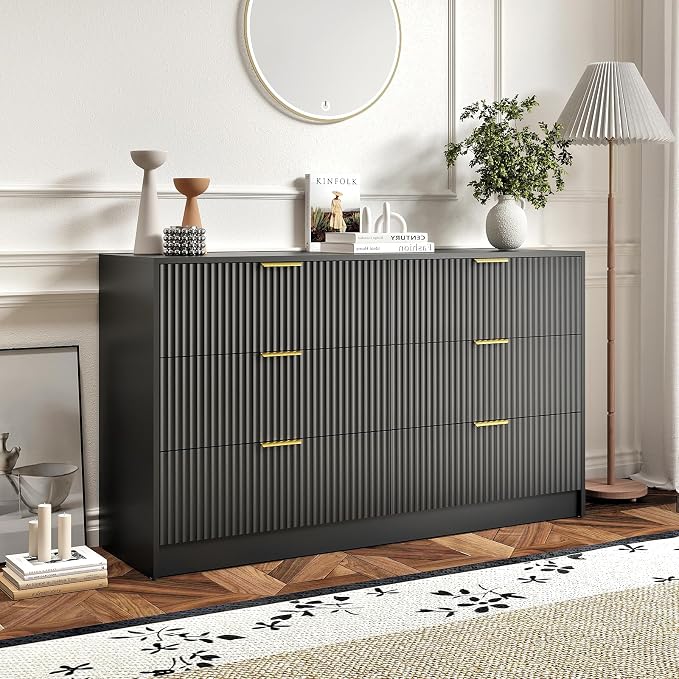 6 Drawers Fluted Dresser for Bedroom, Large Floor Chest of Drawers, Modern Long by Provideyouwithbestproduct%EF%BC%81