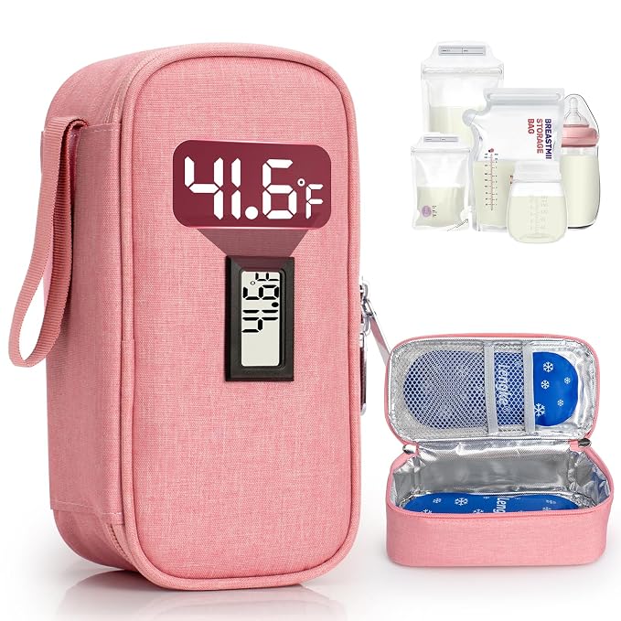 Breast Milk Cooler Travel Bag, Real-Time Temperature Display, Holds 4-6 by WIBOND
