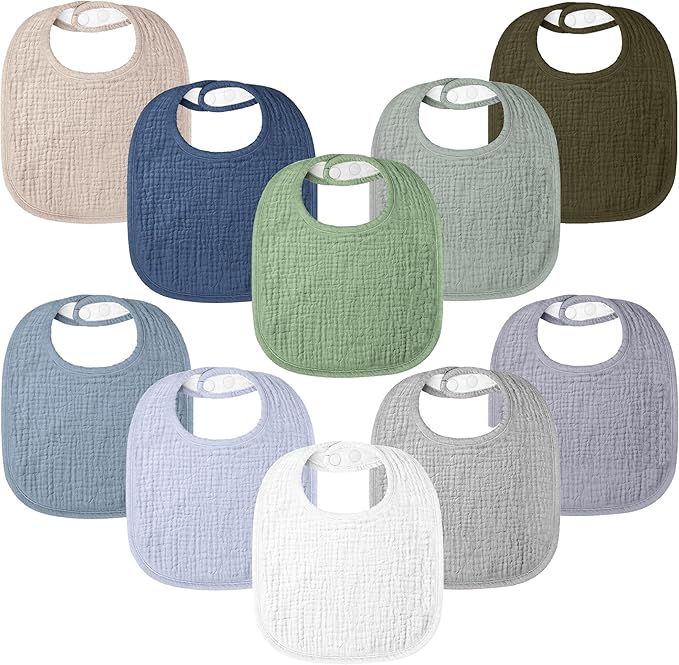 100% Cotton Muslin Baby Bibs 10-Pack Baby Drool Bibs by Bearmoss
