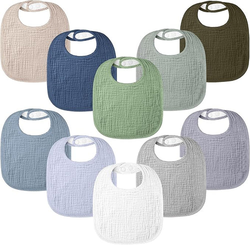 100% Cotton Muslin Baby Bibs 10-Pack Baby Drool Bibs by Bearmoss