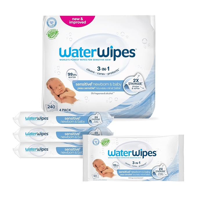 WaterWipes Sensitive+ Newborn & Baby Wipes, 3-In-1 Cleans, 99.9% Water by WaterWipes