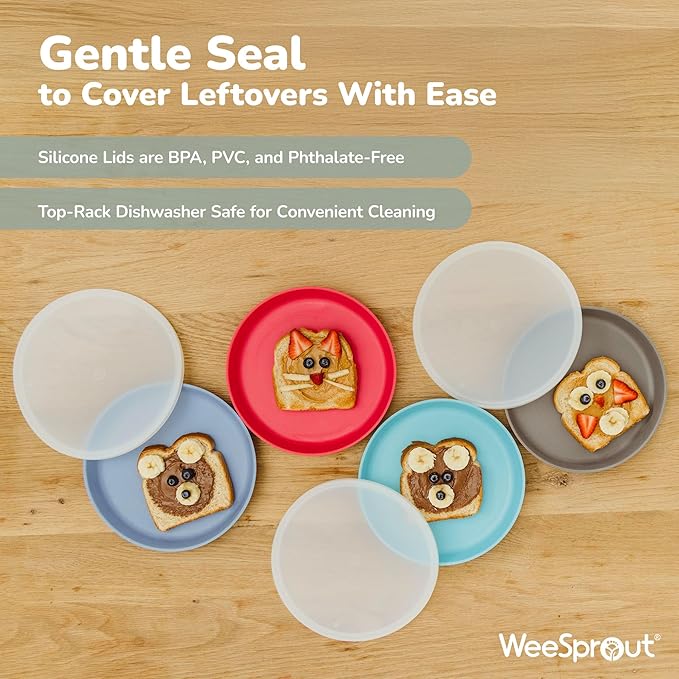 WeeSprout Bamboo Plates with Silicone Lids, Kid-Sized Dinnerware, Leftovers & - Image 3