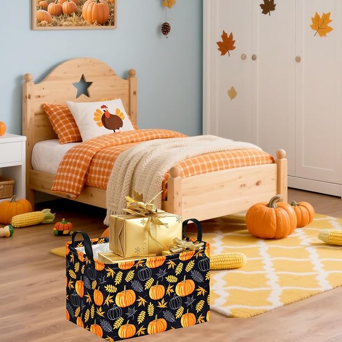 Rectangle Golden Pumpkin Gift Storage Home Shelf Storage Basket Organizer Box - Image 5