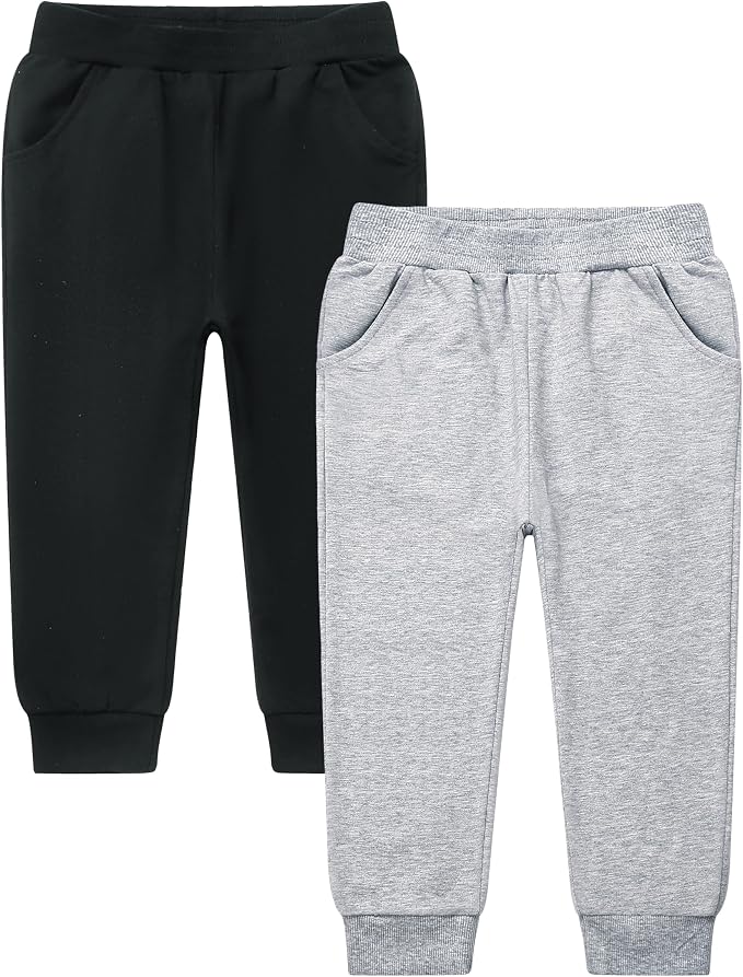 GFQLONG 2/3 Pack Toddler Pants Sweatpants Boys Cotton Joggers, Athletic Pull on by GFQLONG