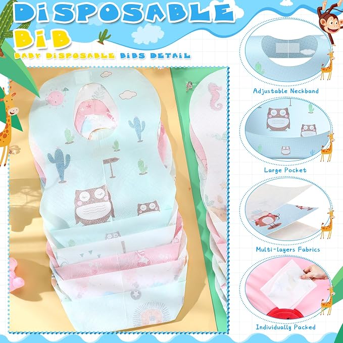 100/200 Pcs Disposable Baby Bibs Bulk Travel Feeding Bib Soft Food Catcher - Image 3