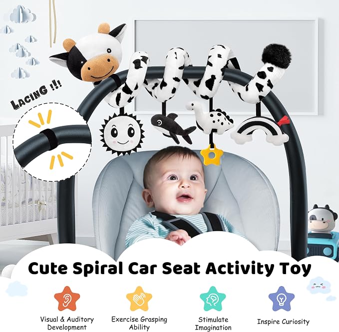Spiral Car Seat Baby Toys 0-6 Months, Infant Carseat High Contrast Sensory Toys - Image 3