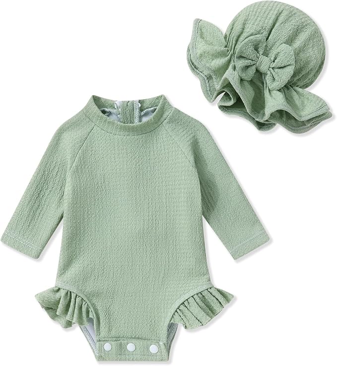YOUNGER TREE Infant Baby Girls Swimsuit Long Sleeve Swimsuits One Piece by YOUNGERTREE