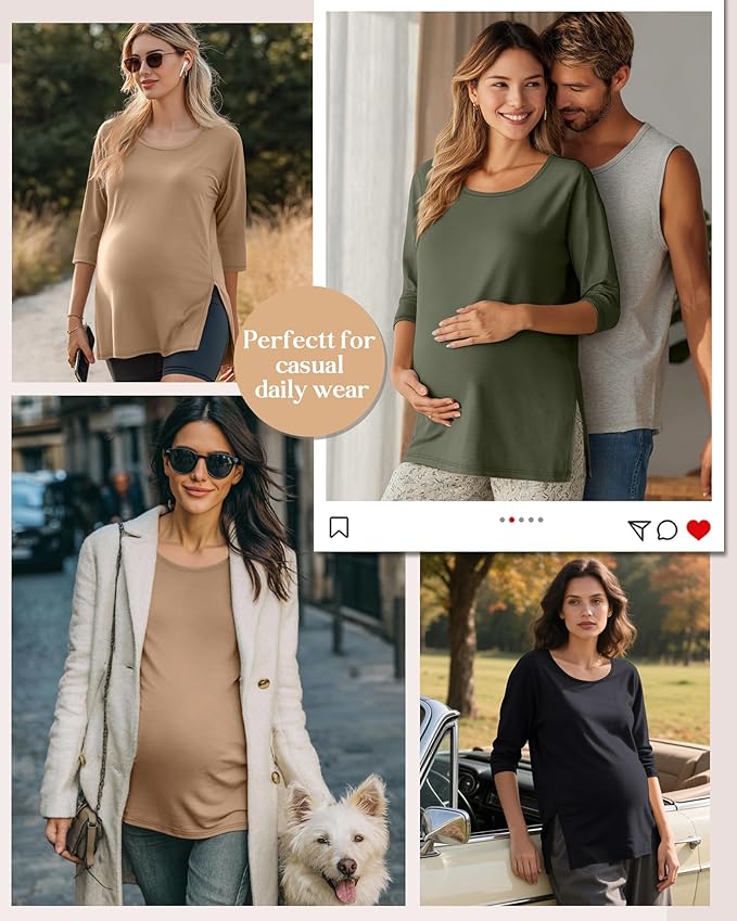 3 Pack Women's 3/4 Sleeve Maternity Shirts Elbow Length Clothes Round Neck - Image 5
