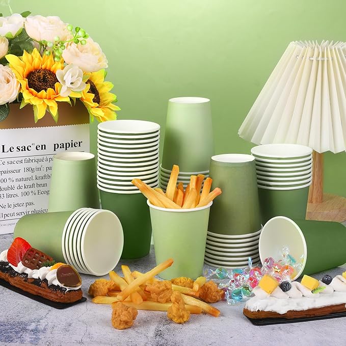 URATOT 60 Pieces 9 Ounce Sage Green Paper Cups Gradient Color Disposable Coffee - Image 4