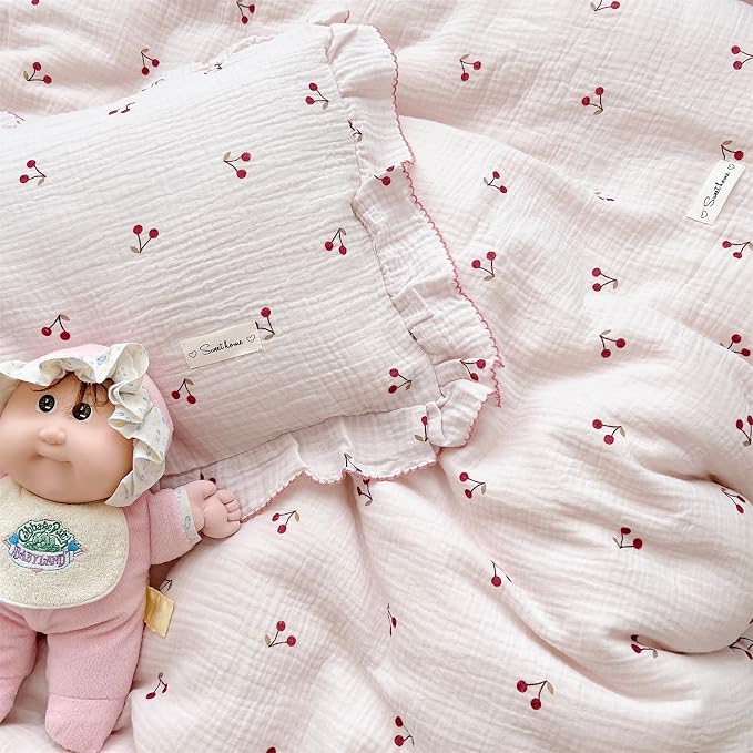 AOJIM Pink Cotton Muslin Kids Toddler Pillowcase Super Soft Baby Crib Bedding - Image 5