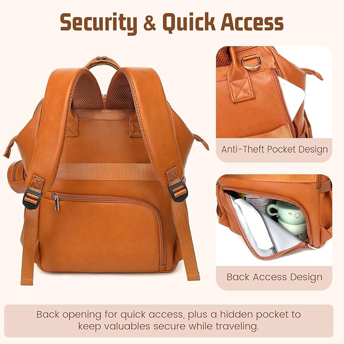 Premium Vegan Leather Diaper Bag Backpack - Image 4
