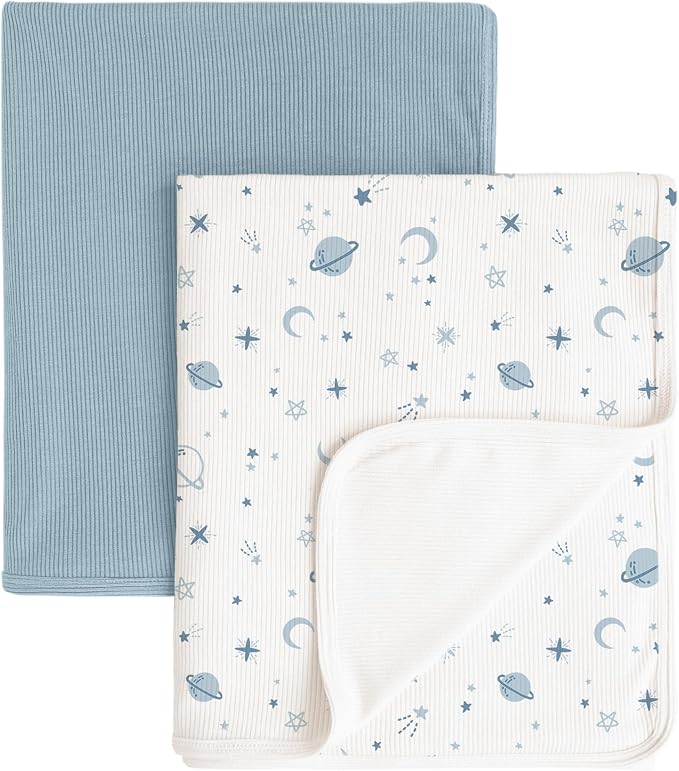Konssy Knit Baby Blanket 2 Pack, Soft Ribbed Swaddle Receiving Blankets by Konssy