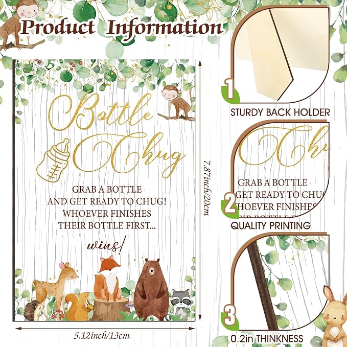 TrelaCo Woodland Animal Cool Baby Shower Games Bottle Chug Sign Wooden Woodland - Image 4