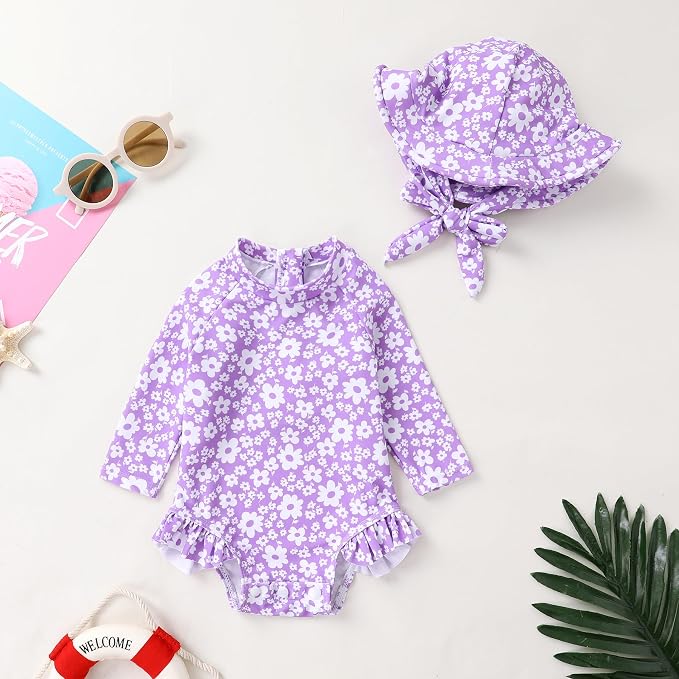 Infant Baby Girl Swimsuit One-Piece Long Sleeve Rash Guard - Image 2