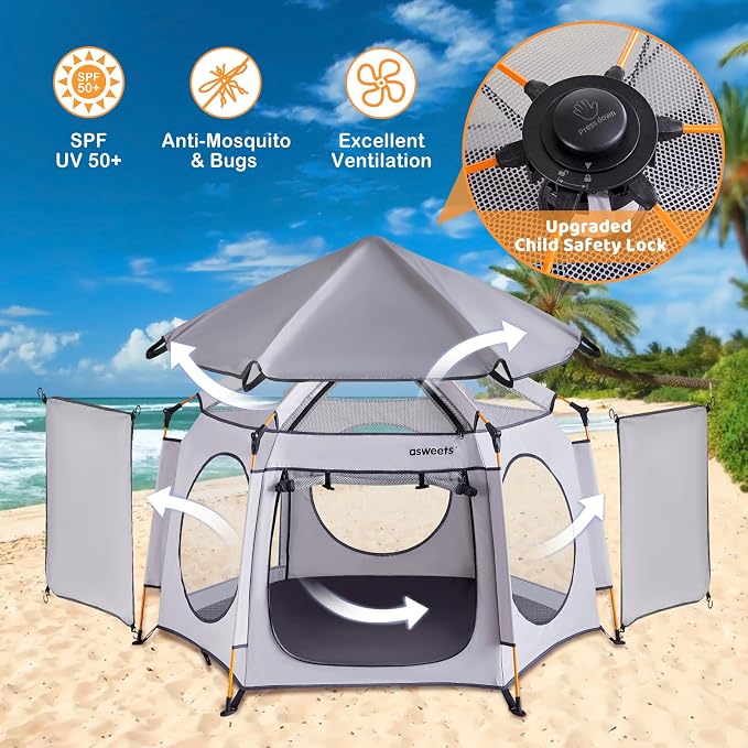 Asweets 4 in 1 Pop Up Playpen Indoor and Outdoor Portable, Lightweight Baby - Image 3