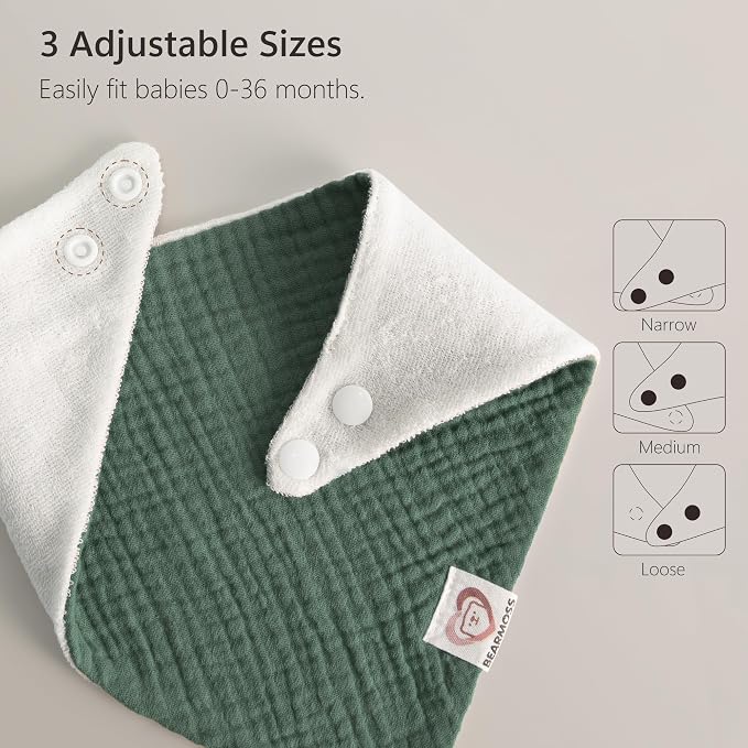 Bearmoss Muslin Baby Bibs 8 Pack Soft Bandana Bibs - Image 7