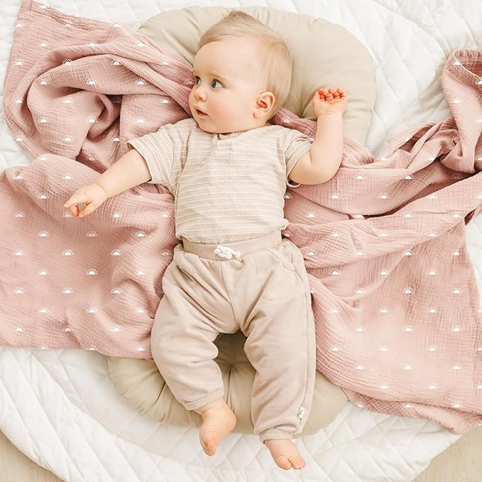 Konssy Muslin Swaddle Blankets for Baby Girls Boys, 3 Pack Receiving Blanket - Image 5