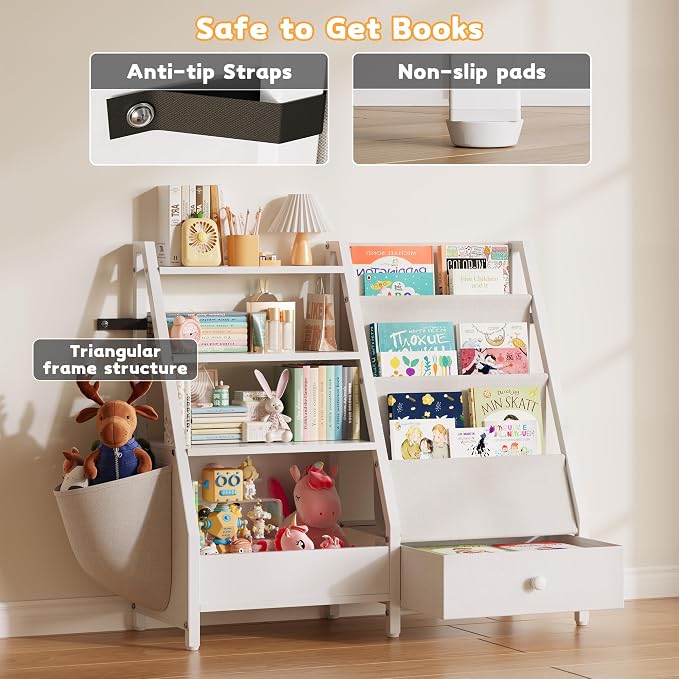 Kids Bookshelf and Toy Storage Organizer, Kids Bookcase Montessori 3 Tier Baby - Image 6